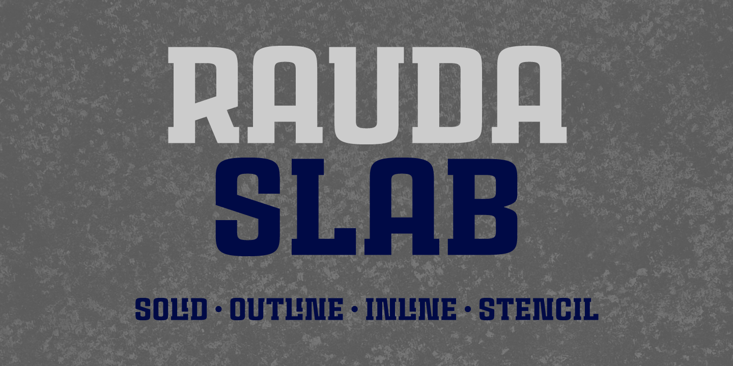 Przykład czcionki Rauda Slab Stencil